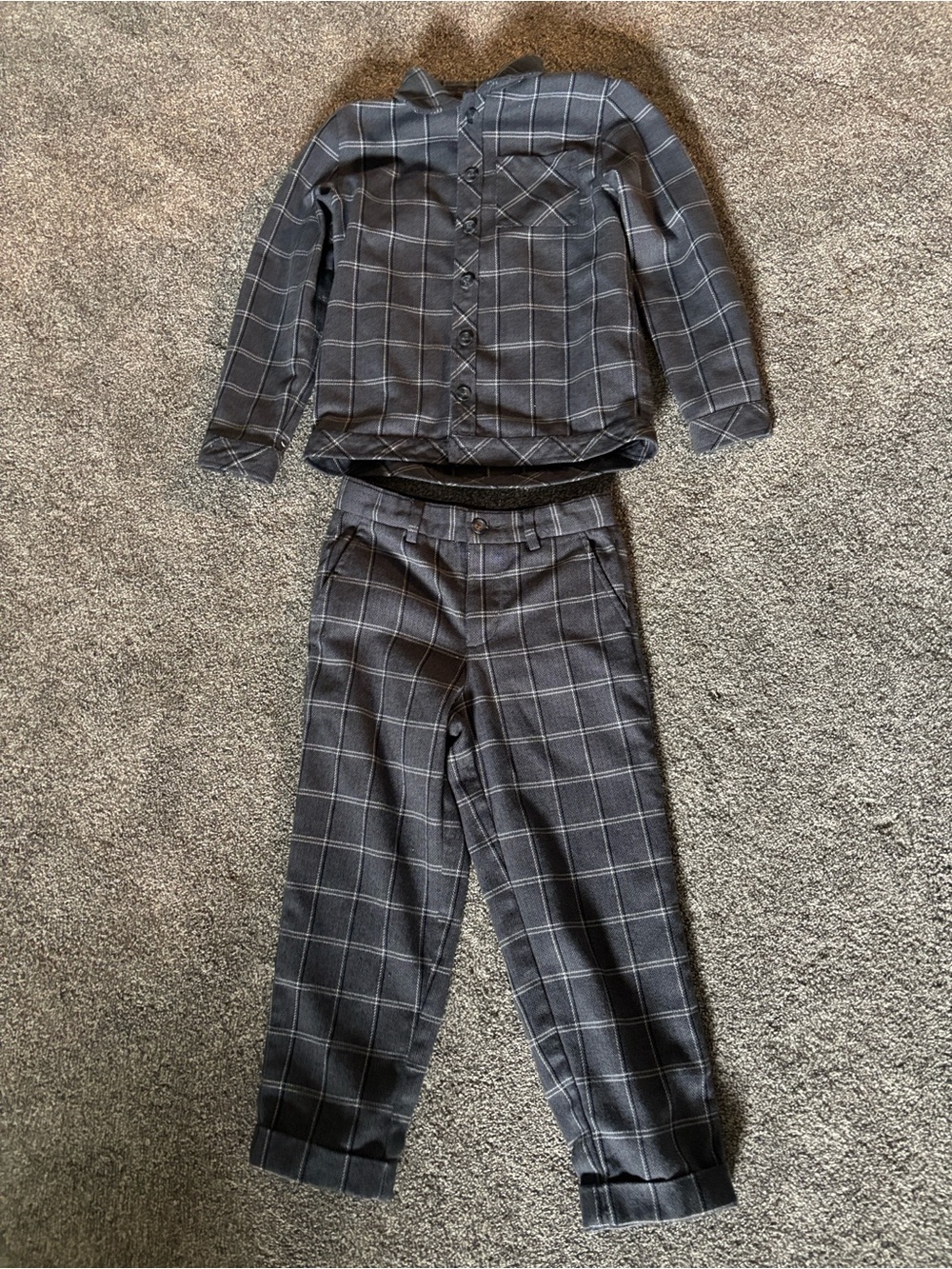 Miles the label Kids Gray & Navy Plaid dress suit set. Worn 2 times, like new.